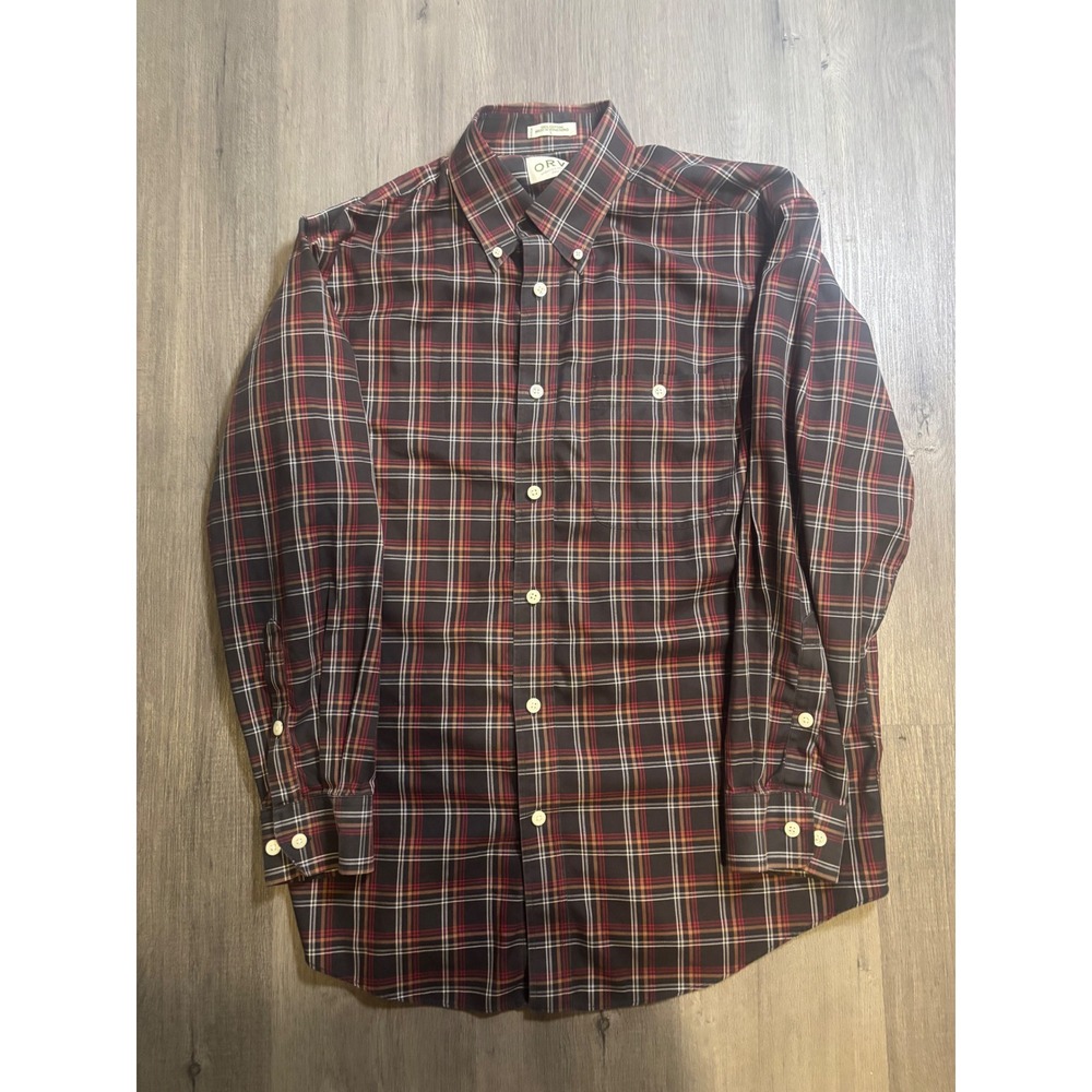 Orvis Button Down Shirt Mens L Black Red Plaid Long Sleeve Cotton Pocket